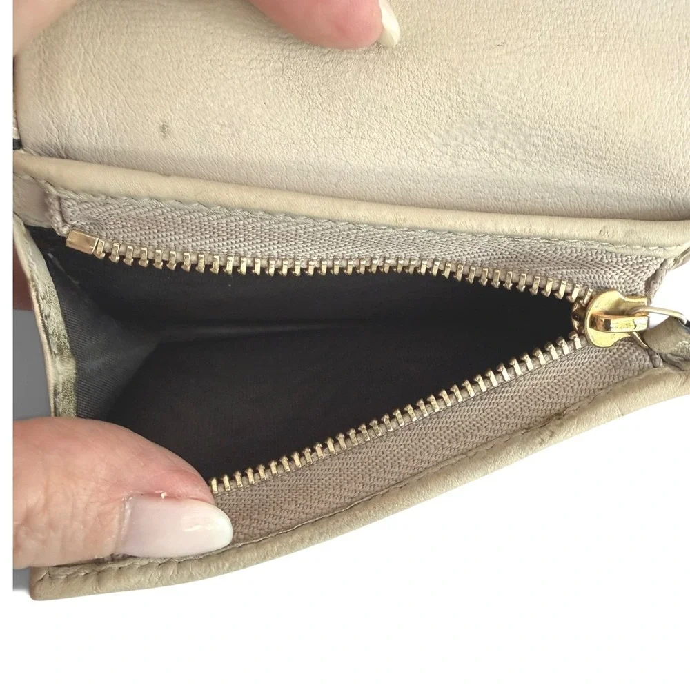 Gucci GG Marmont Python Wallet Beige Snakeskin Compact Flap Gold Logo